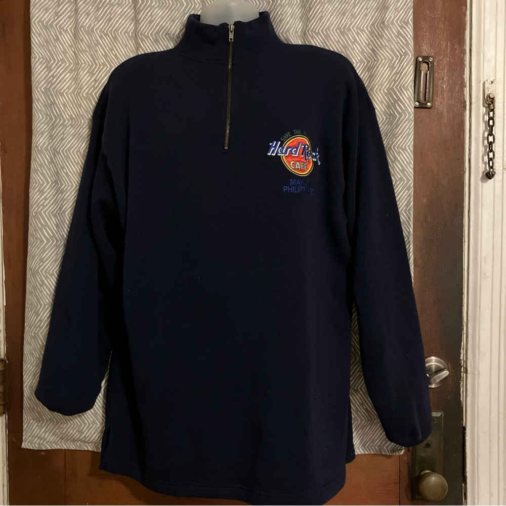 vintage half zip sweatshirt Hard Rock Cafe Makati Philippines Xl